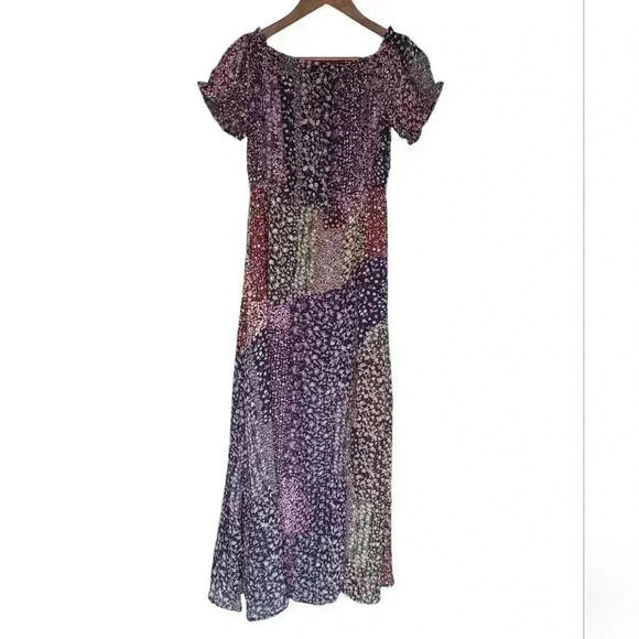 NWT Lulus Neva Navy Blue Floral Print Off The Shoulder Maxi Dress - Picture 2 of 8